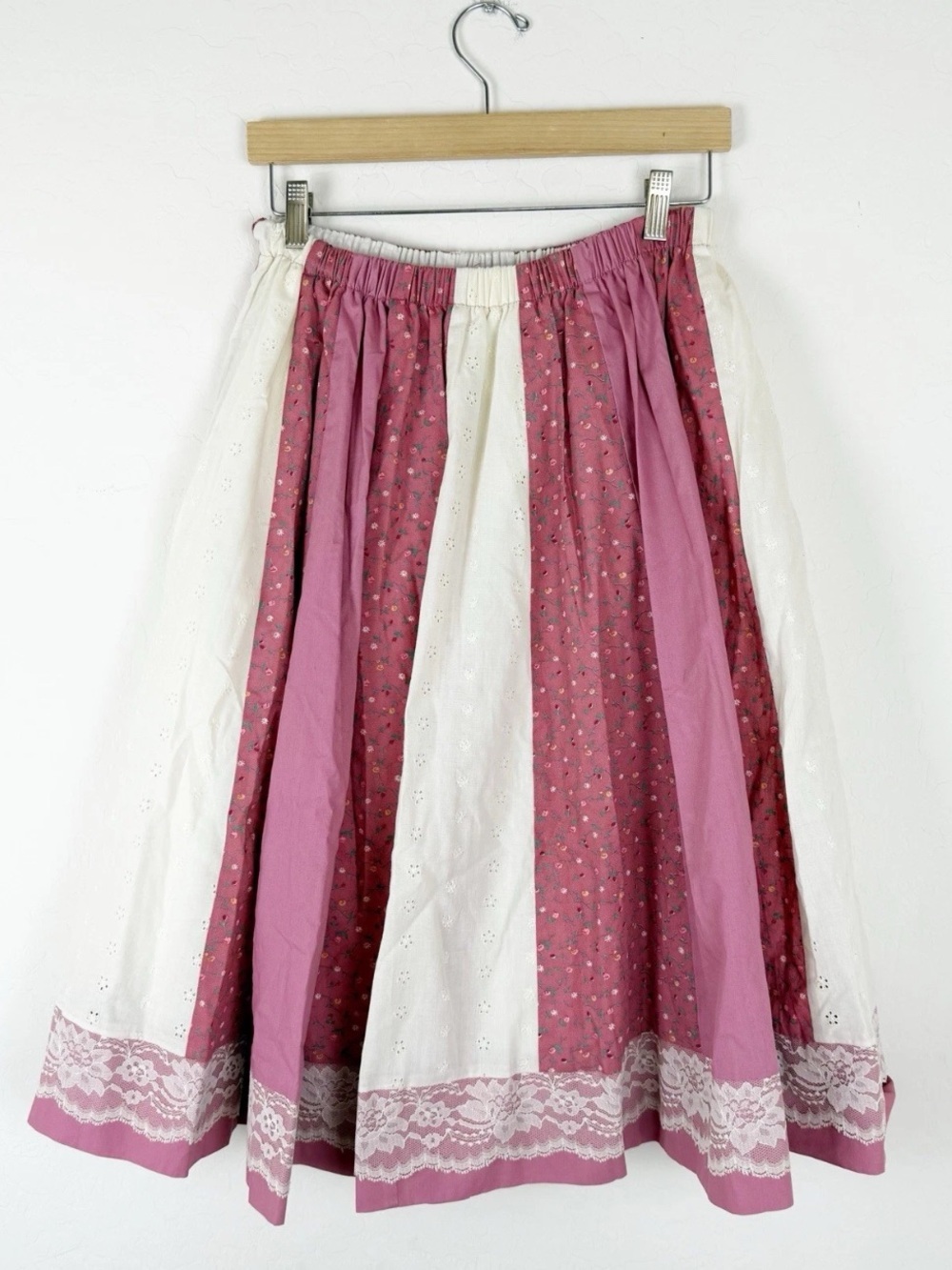 Vintage Pitchfork Prairie Skirt Cotton Blend Lace Floral Cottagecore made in USA